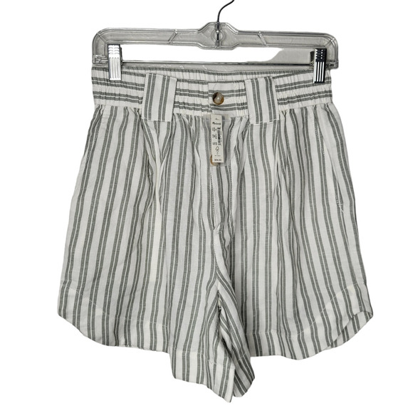 NWT Madewell Linen-Blend Curved-Hem Shorts in Stripe Size XS high rise womens - Picture 1 of 8